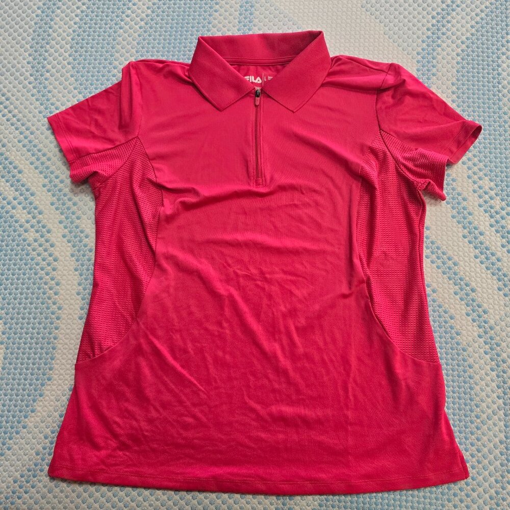 Fila Training Women's Bright Pink Zippered Polo Shirt Size Large